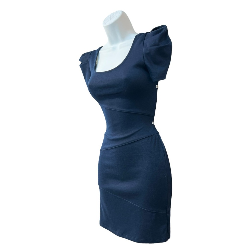 Timing Blue Bodycon Mini Dress with Puff Sleeves - Picture 3 of 6